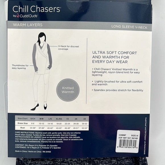 Cuddl Duds Chill Chasers Knitted Warmth Long Sleeve V-Neck Top CD8587 Navy - Picture 3 of 5